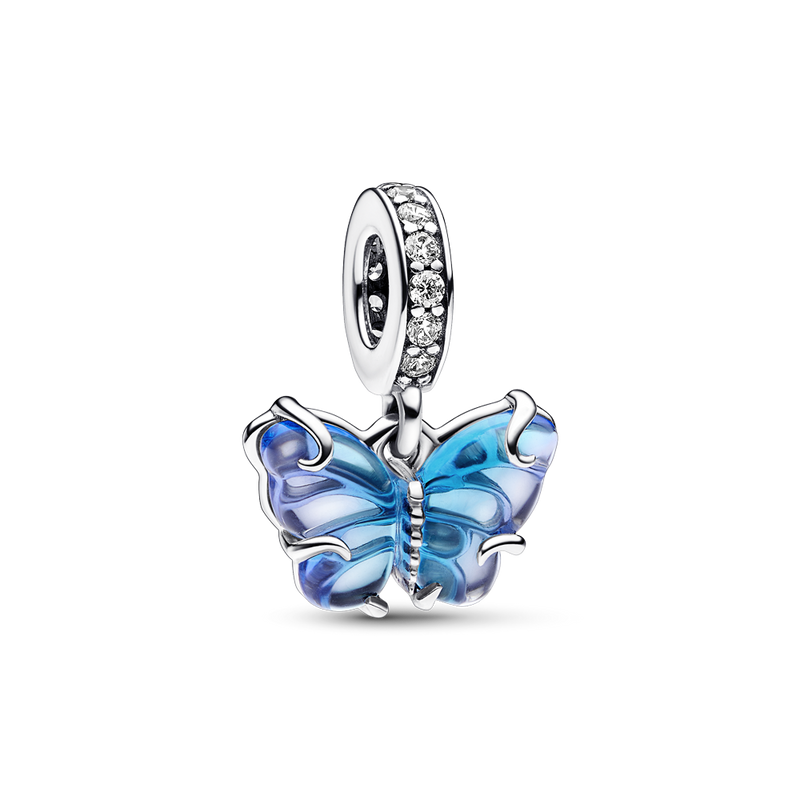BLUE MURANO GLASS BUTTERFLY DANGLE CHARM