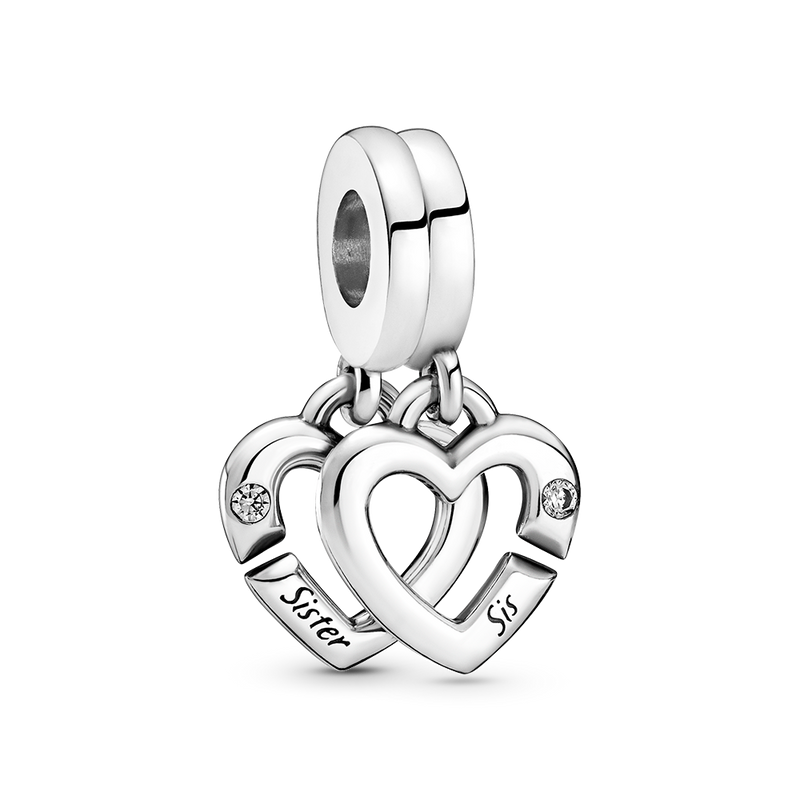 LINKED SISTER HEARTS SPLIT DANGLE CHARM