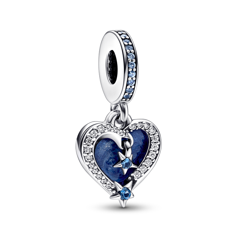 CELESTIAL SHOOTING STAR HEART DOUBLE DANGLE CHARM