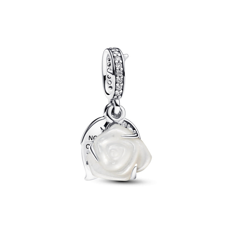 White Rose in Bloom Double Dangle Charm