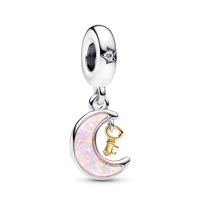 Two-tone Key & Moon Dangle Charm