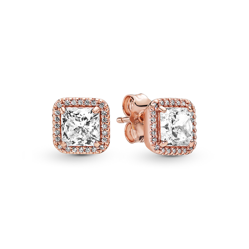 SQUARE SPARKLE HALO STUD EARRINGS