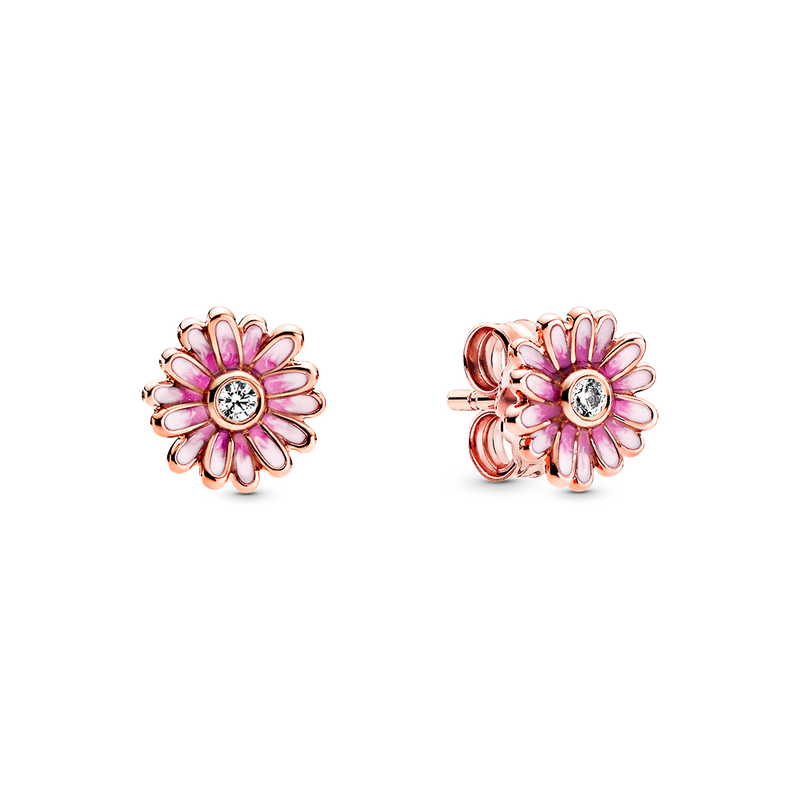 PINK DAISY FLOWER STUD EARRINGS
