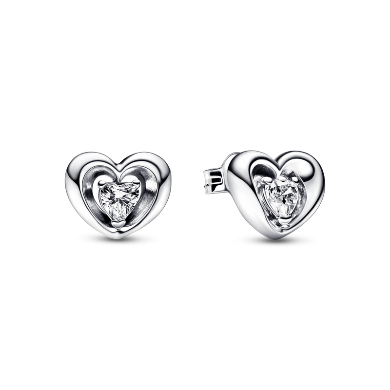 RADIANT HEART & FLOATING STONE STUD EARRINGS