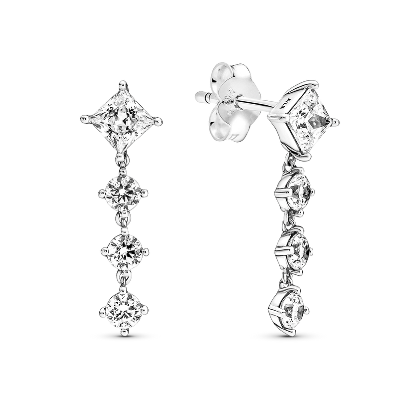 SPARKLING ROUND & SQUARE DROP EARRINGS