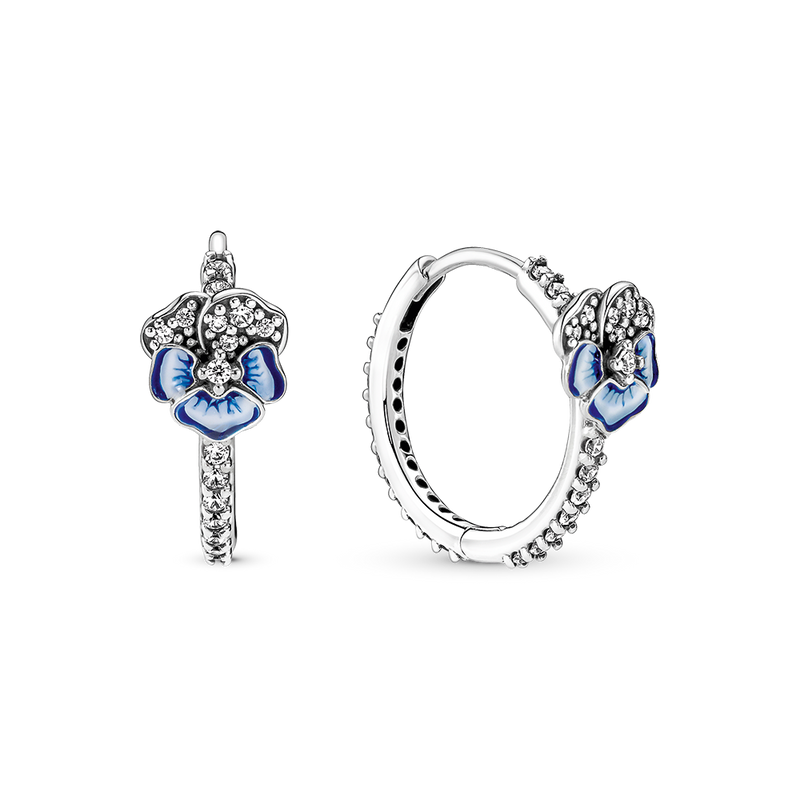 BLUE PANSY FLOWER HOOP EARRINGS