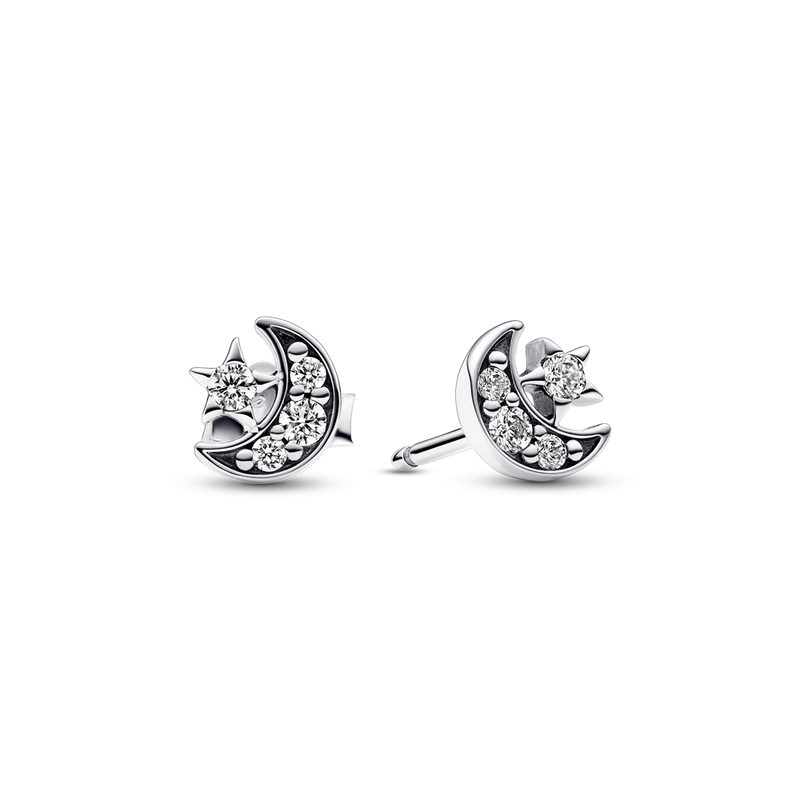 Sparkling Moon & Star Stud Earrings