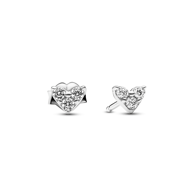 Triple Stone Heart Stud Earrings
