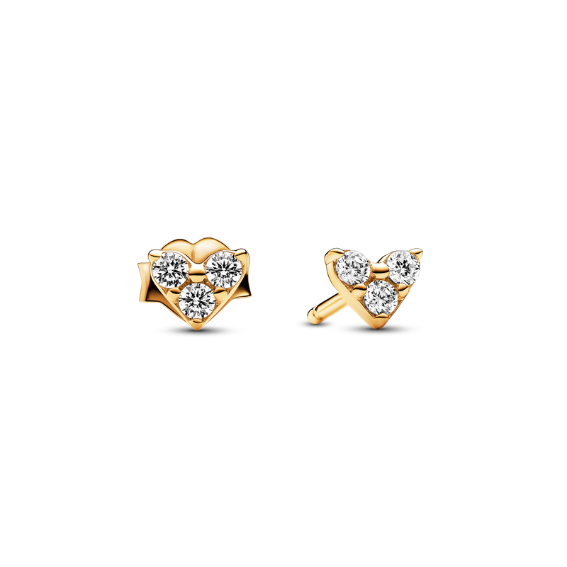 Triple Stone Heart Stud Earrings
