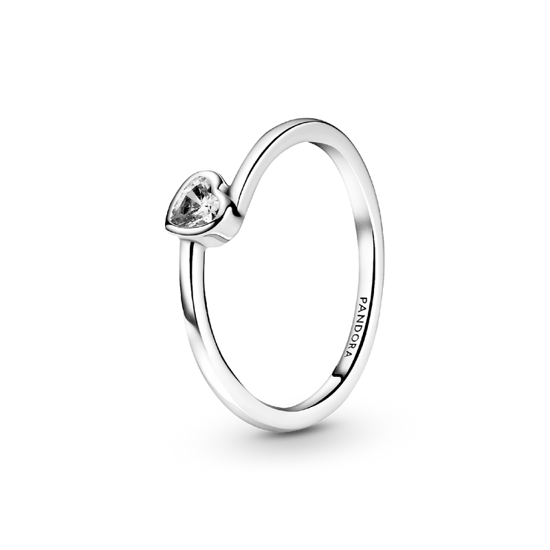 CLEAR TILTED HEART SOLITAIRE RING