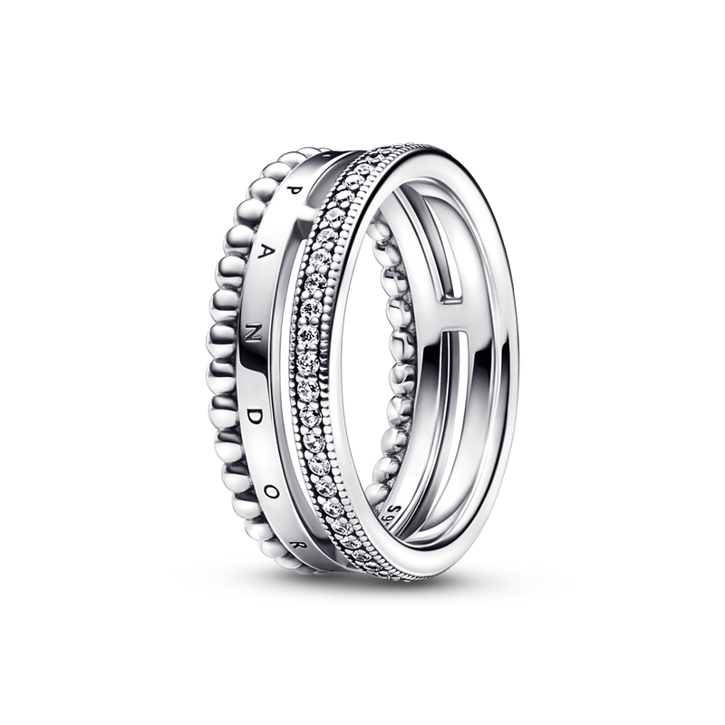PANDORA SIGNATURE LOGO PAVÉ & BEADS RING