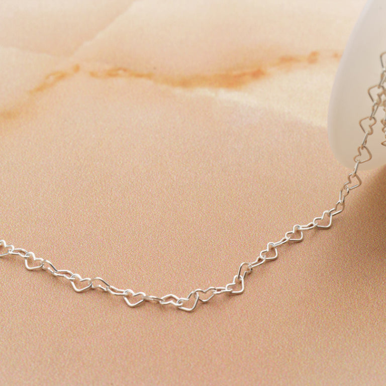 Sterling Silver Heart Love Link Chain Bracelet 21cm