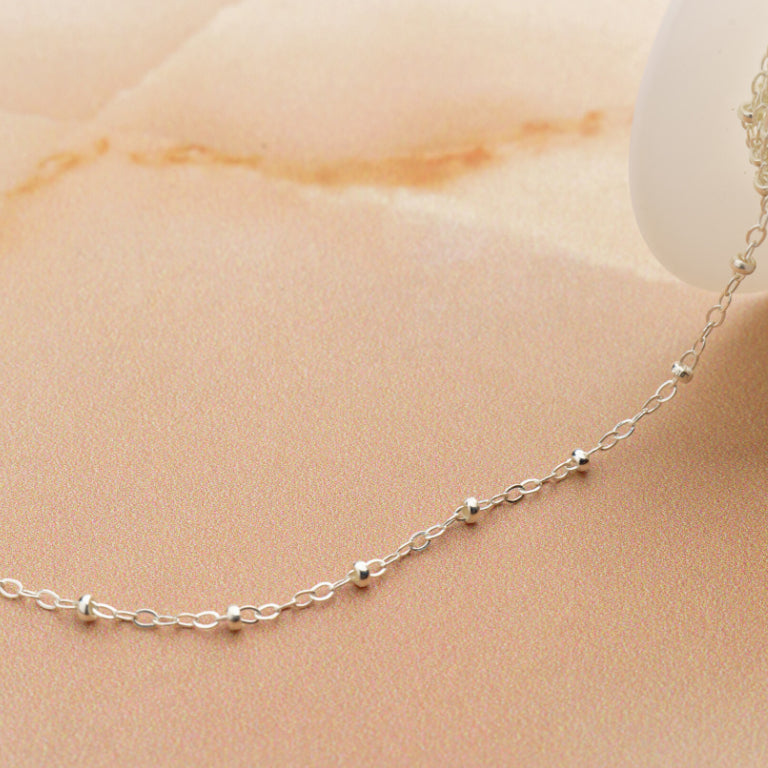 Sterling Silver Cable Chain with Flat Oval 2mm Beads Bracelet 21cm
