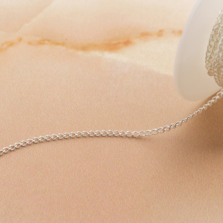 Sterling Silver 1.8mm Diamond Cut Curb Chain Bracelet 21cm