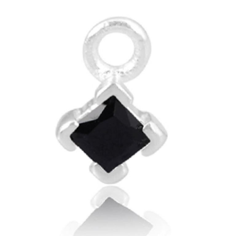 Sterling Silver 3mm Square Black Cubic Zirconia Charm