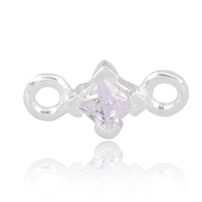 Sterling Silver 3mm Square Cubic Zirconia April Birthstone Connector