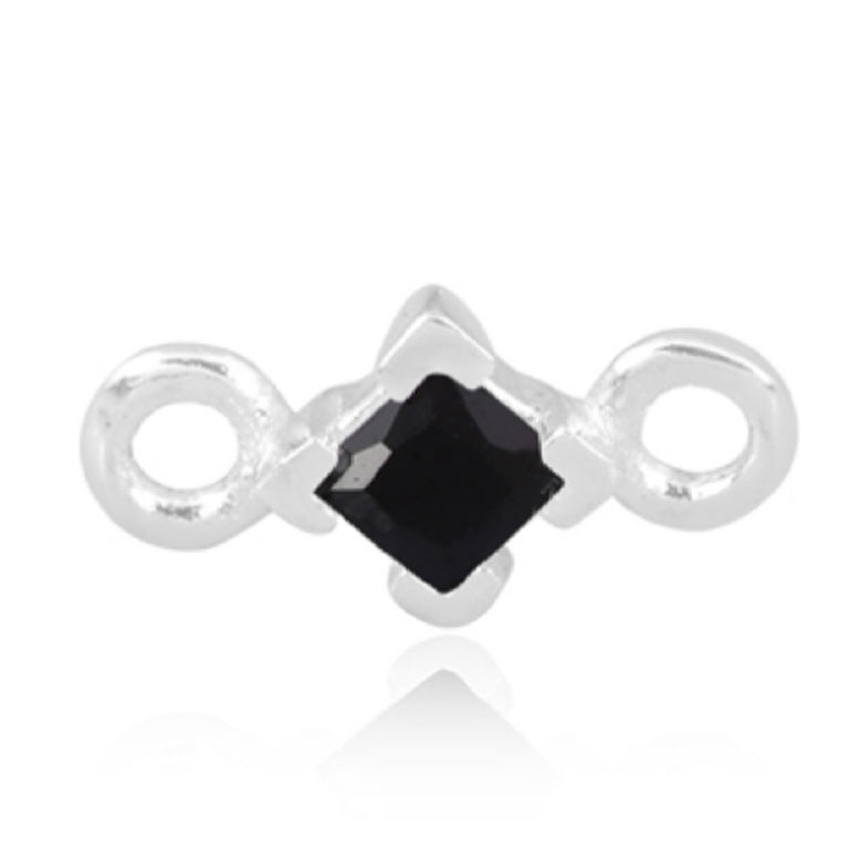 Sterling Silver 3mm Square Black Cubic Zirconia Connector
