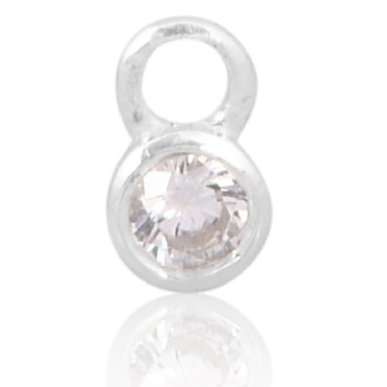 Sterling Silver 3mm Round Cubic Zirconia April Birthstone Charm
