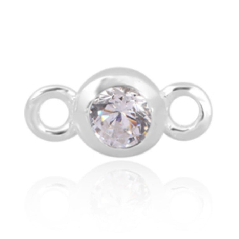 Sterling Silver 4mm Round Cubic Zirconia April Birthstone Connector