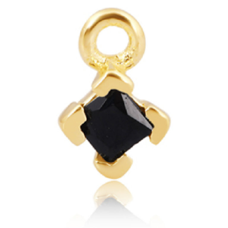 14ct Gold Vermeil 3mm Square Black Cubic Zirconia Charm