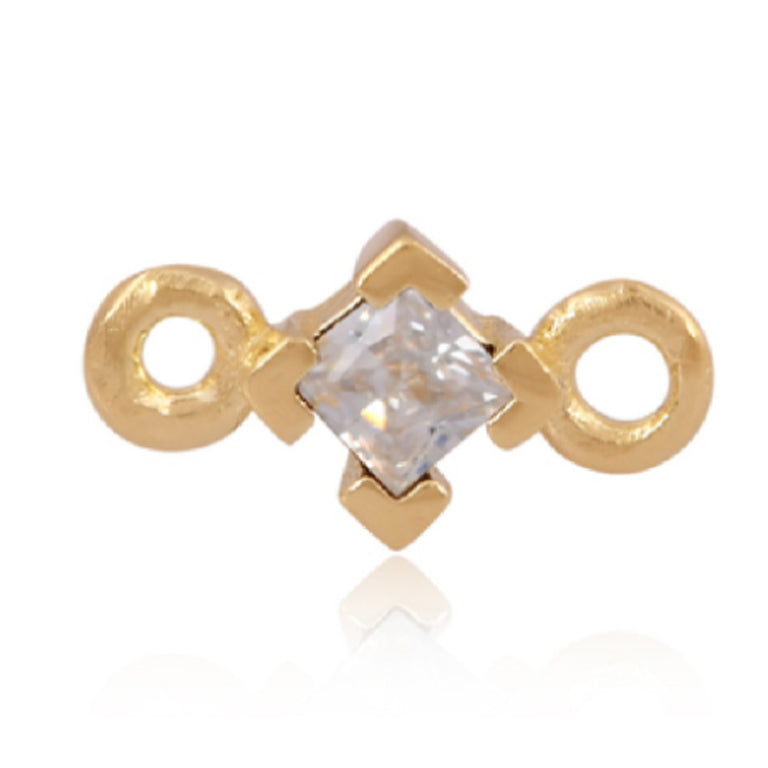 14ct Gold Vermeil 3mm Square Cubic Zirconia April Birthstone Connector