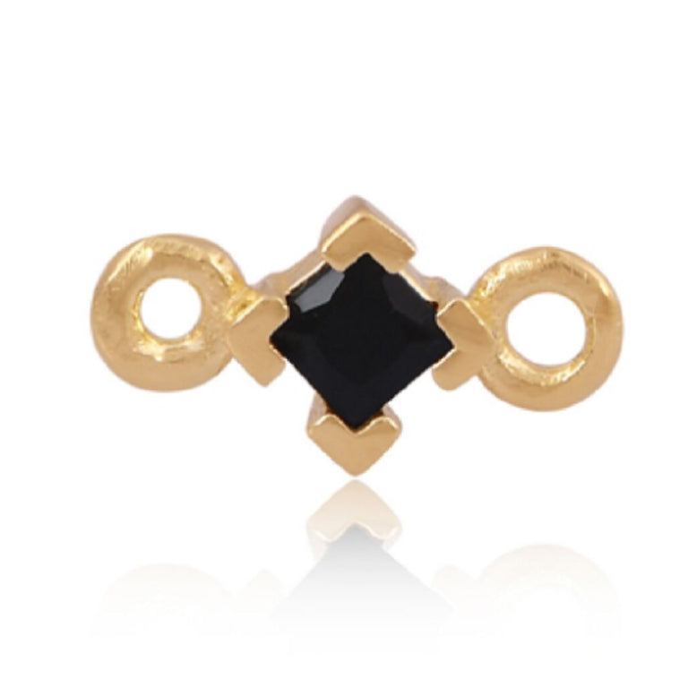 14ct Gold Vermeil 3mm Square Black Cubic Zirconia Connector