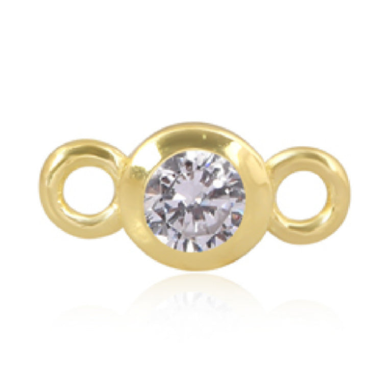 14ct Gold Vermeil 4mm Cubic Zirconia April Birthstone Round Connector