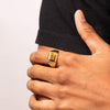 Fred Bennett Stainless Steel Gold Plated Tigers Eye Signet Ring R3857Y