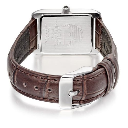 Lorus Ladies Rectangle Silver Dial Brown Strap Watch RG289VX9