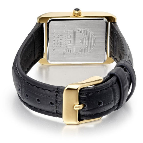 Lorus Ladies Gold Tone Rectangle Black Strap Watch RG290VX9