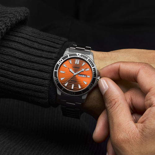 Lorus Gents Orange Dial Sports Bracelet Quartz Watch RH361AX9