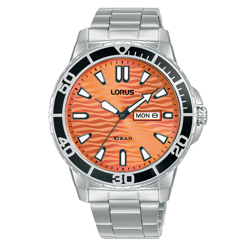 Lorus Gents Orange Dial Sports Bracelet Quartz Watch RH361AX9