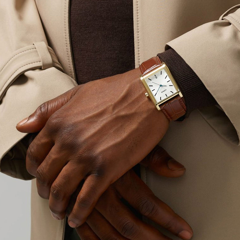 Lorus Gents White dial Rectangle Brown Leather Strap Watch RH940RX9