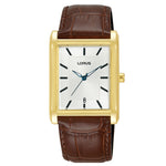 Lorus Gents White dial Rectangle Brown Leather Strap Watch RH940RX9
