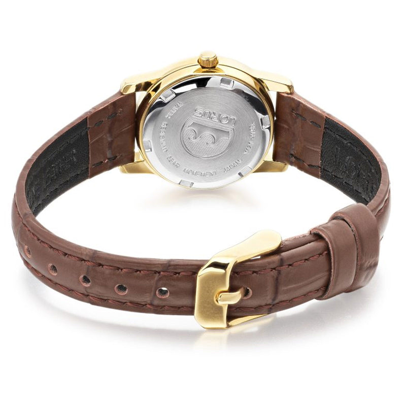 Lorus Ladies Gold White Dial Brown Strap Quartz Watch RRX36HX9