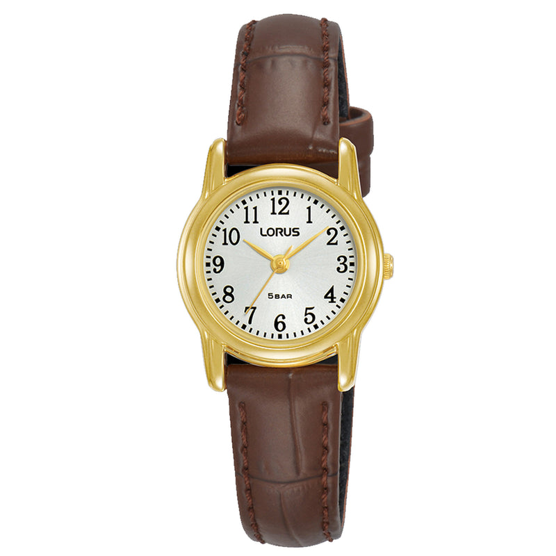 Lorus Ladies Gold White Dial Brown Strap Quartz Watch RRX36HX9