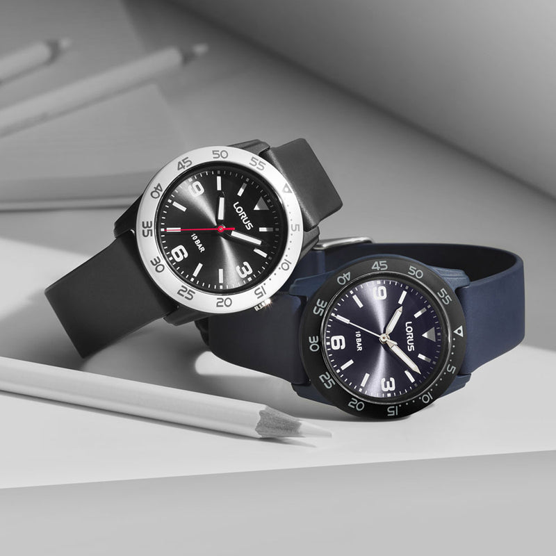 Lorus Junior Black & White Silicone Quartz Watch RRX85HX9