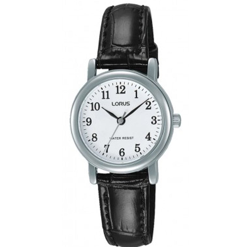 Lorus Ladies White Dial Black Leather Strap Quartz Watch RRX97GX9