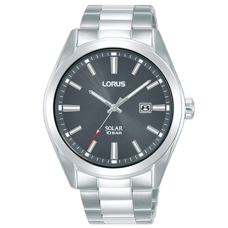 Lorus Gents Grey Dial Stainless Steel Solar Powered Watch RX333AX9