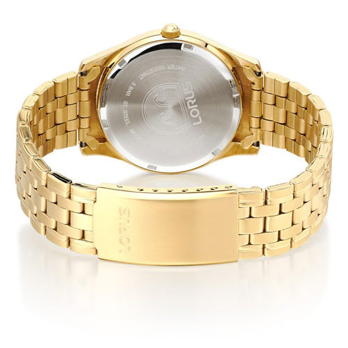 Lorus Gents Gold Tone Black Dial 27/7 Field Bracelet Watch RXN76DX9