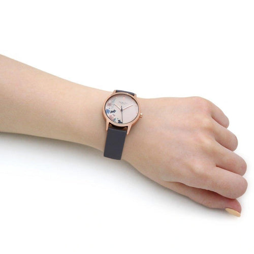 Radley Ladies Gold Tone Beige Floral Dial Grey Strap Watch RY21262A
