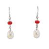 18ct White Gold Diamond Coral & Freshwater Pearl Drop Earrings
