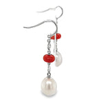 18ct White Gold Diamond Coral & Freshwater Pearl Drop Earrings