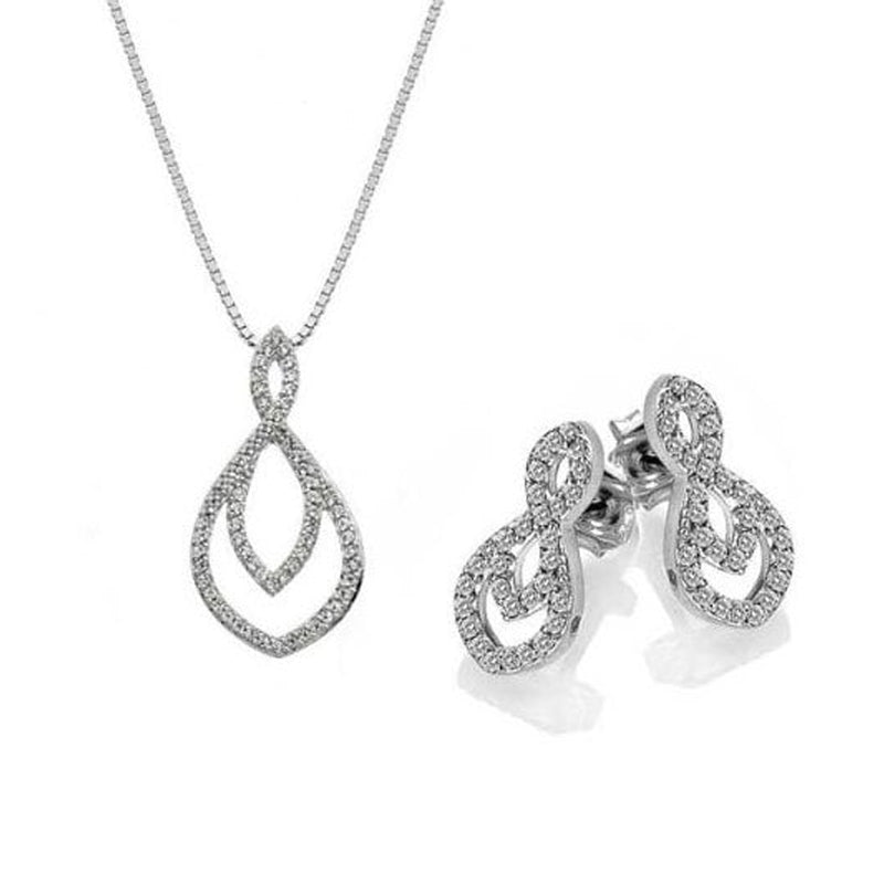 Hot Diamonds Silver Harmony Diamond Double Teardrop Necklace & Earrings Set SS138