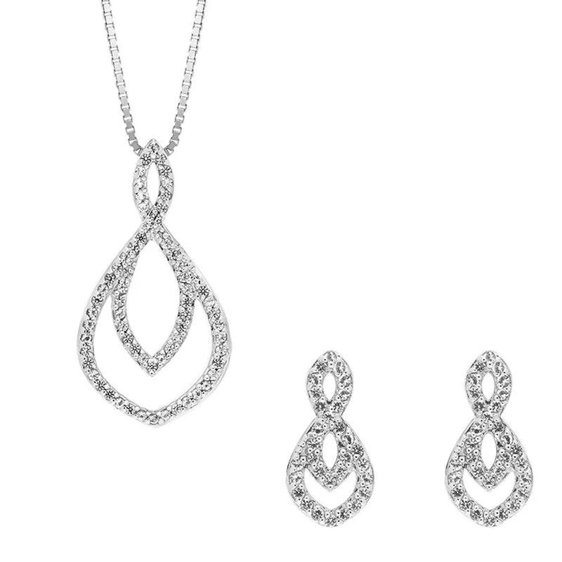 Hot Diamonds Silver Harmony Diamond Double Teardrop Necklace & Earrings Set SS138