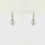 9ct White Gold 7.5-8mm Pale Grey Freshwater Pearl Drop Earrings