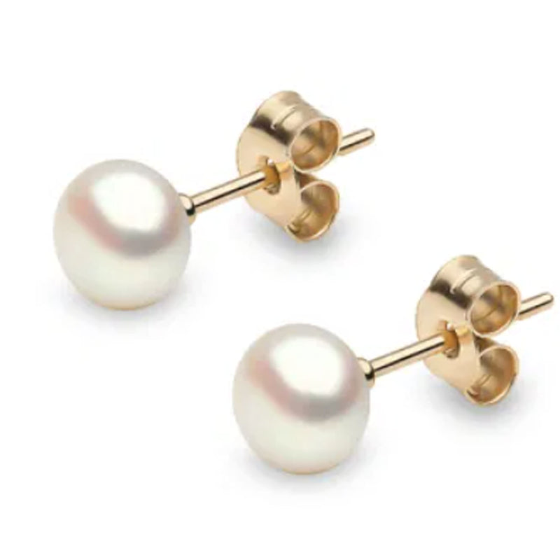9ct Yellow Gold 7-7.50mm Button Cultured Freshwater Pearl Stud Earrings