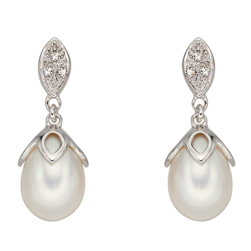 A White Gold Diamond And Pearl Drop Earrings Part Of The Norwich Jewellers Hemstocks Range