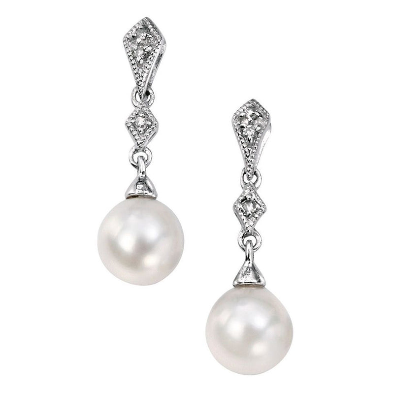 A White Gold With Fresh Water Pearl And Diamonds Drop Earrings Part Of The Norwich Jewellers Hemstocks Range