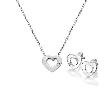 Hot Diamonds Sterling Silver Amulets Heart Earring & Pendant Set SS136